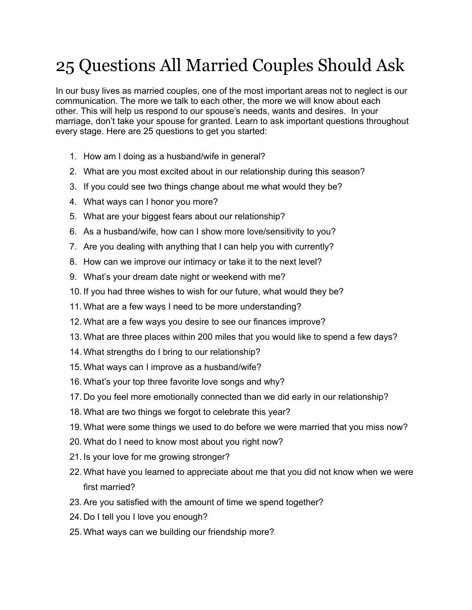 First page of 25 Questions for Married Couples