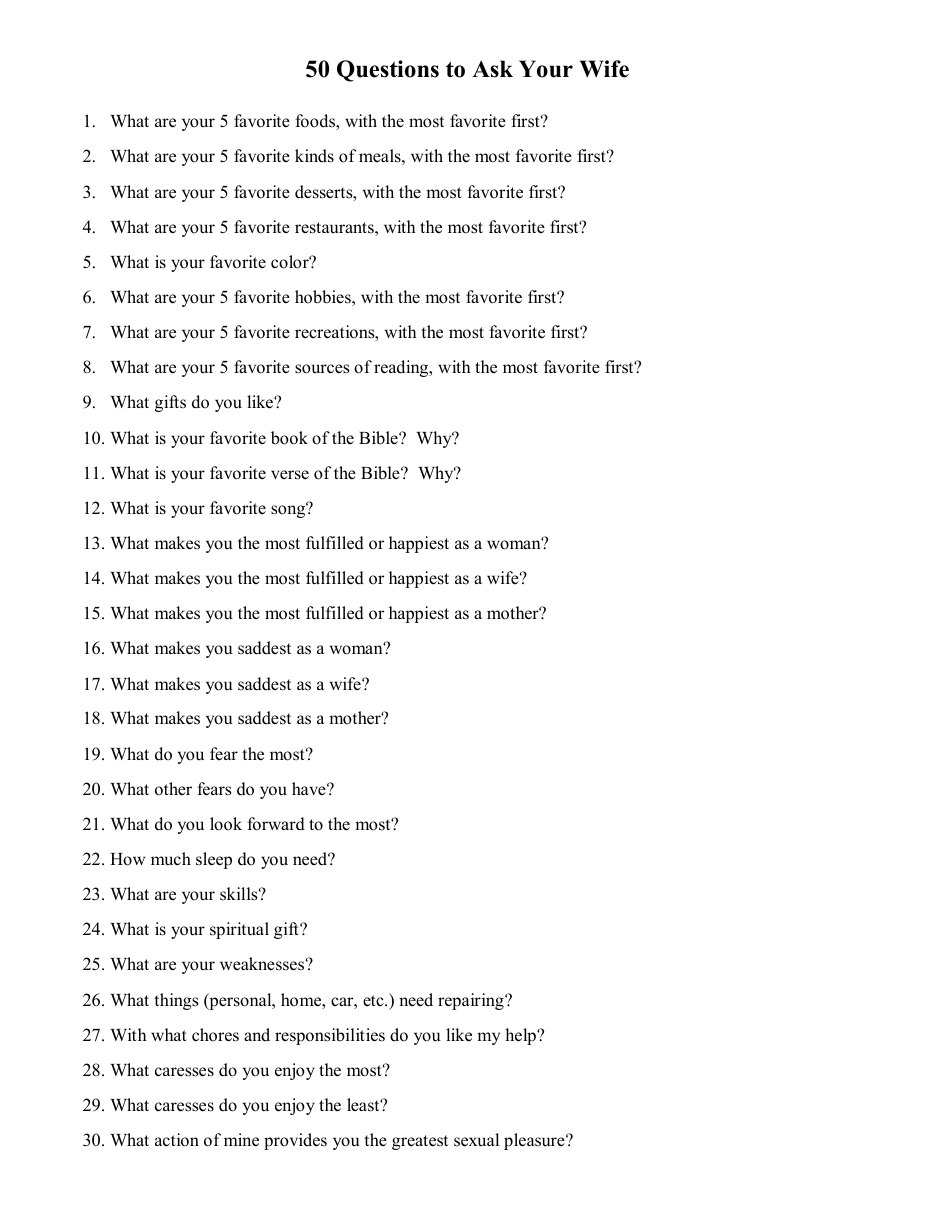 First page of 50 Questions to Ask Your Wife