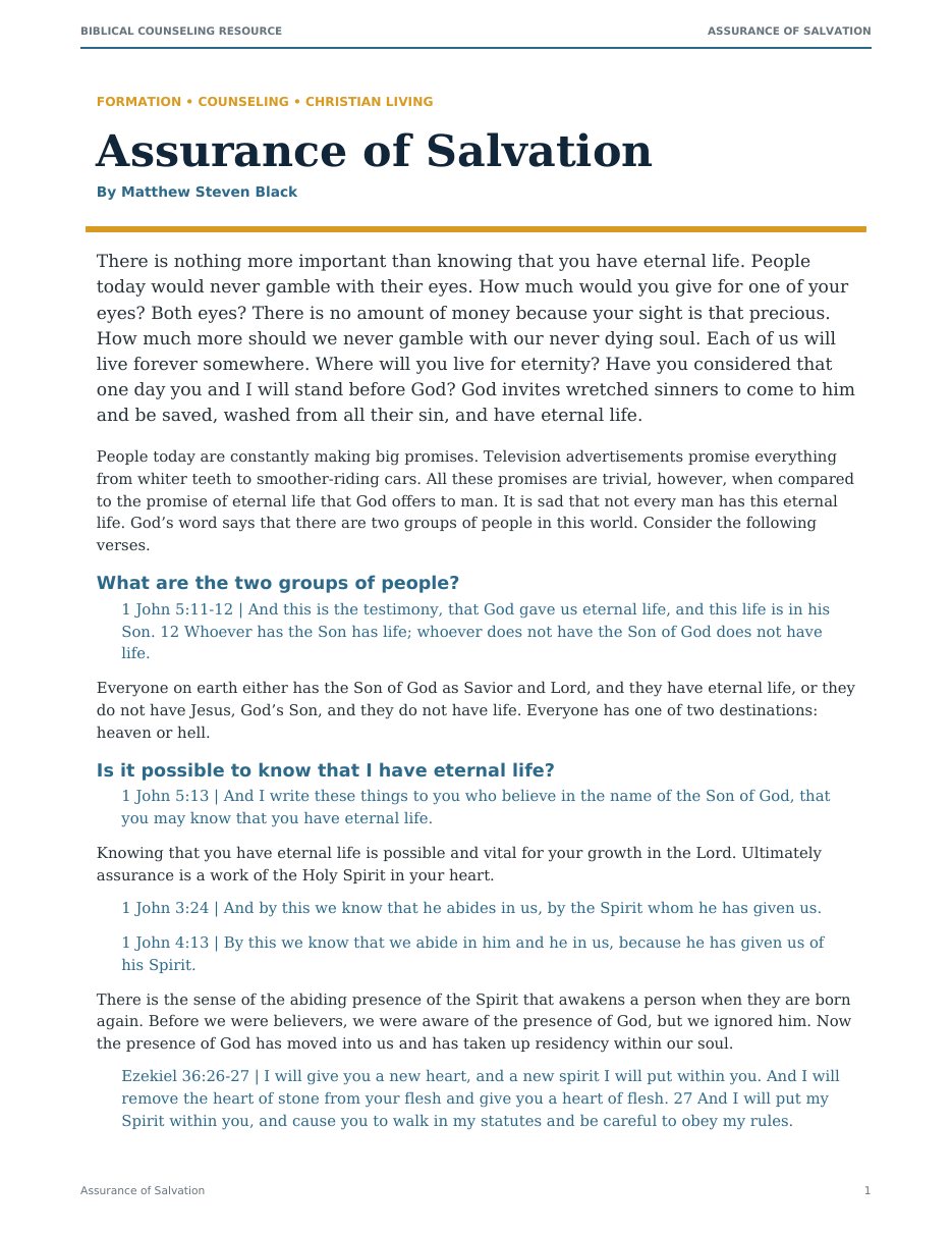 First page of Assurance of Salvation