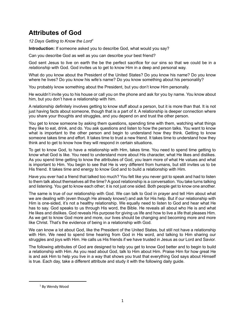 First page of Attributes of God