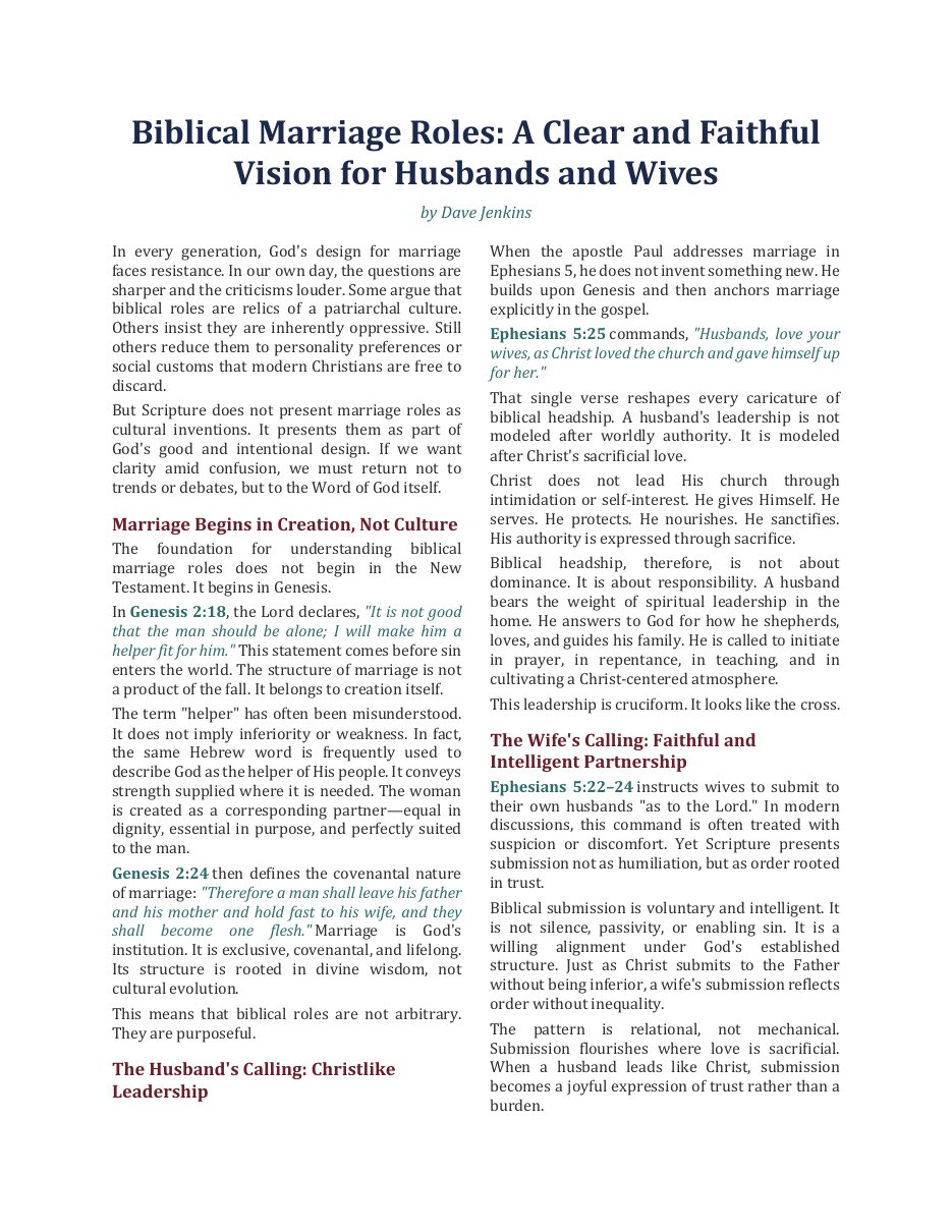 First page of Biblical Marriage Roles