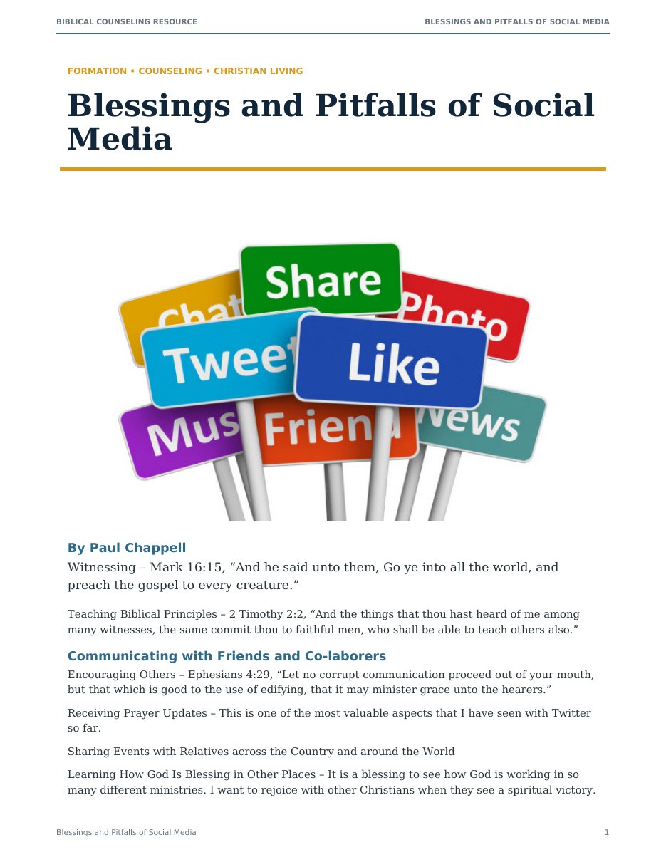 First page of Blessings and Pitfalls of Social Media