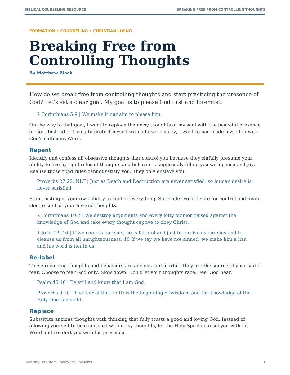 First page of Breaking Free from Controlling Thoughts