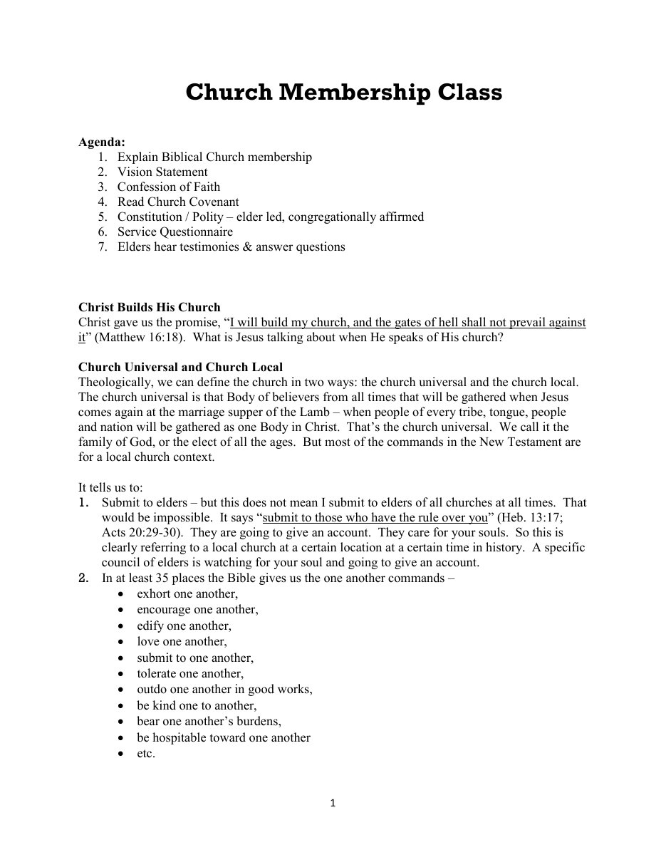 First page of Church Membership