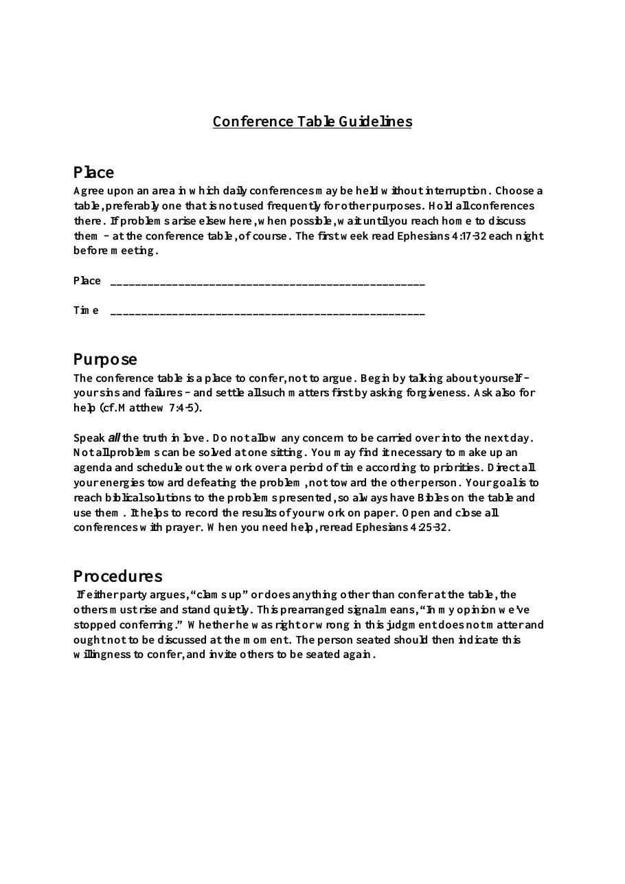 First page of Conference Table Guidelines