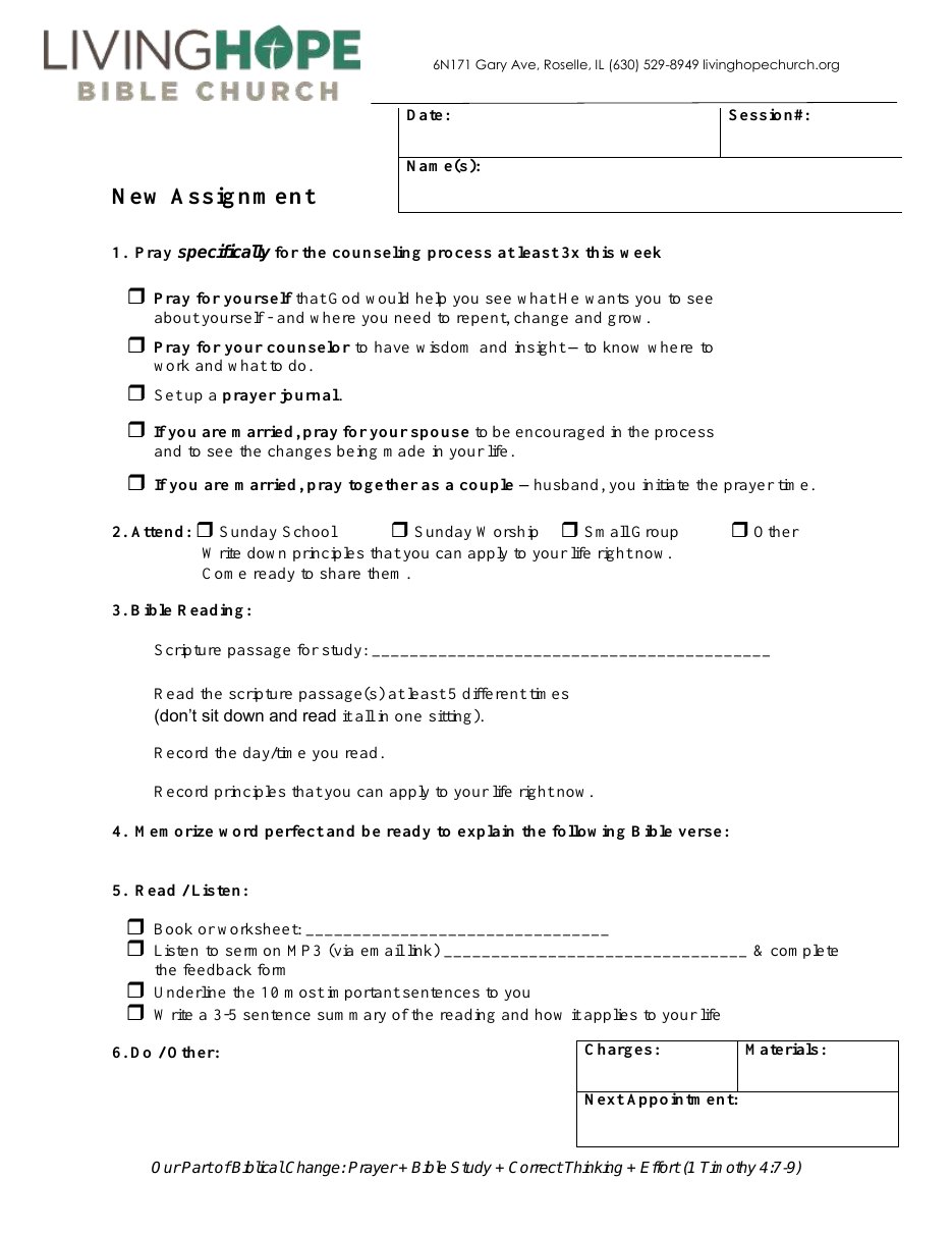 First page of Counseling Homework Form