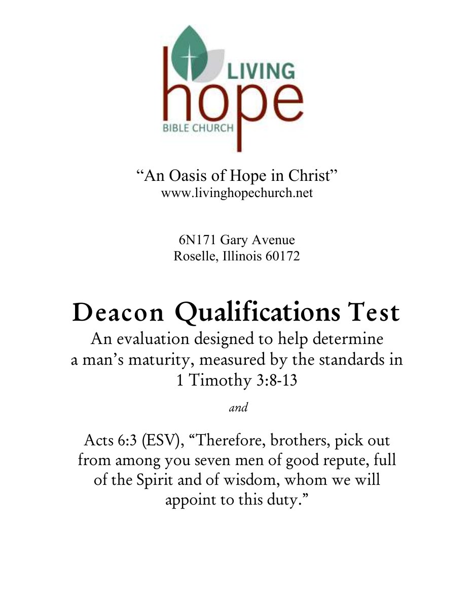 First page of Deacon Qualification Test