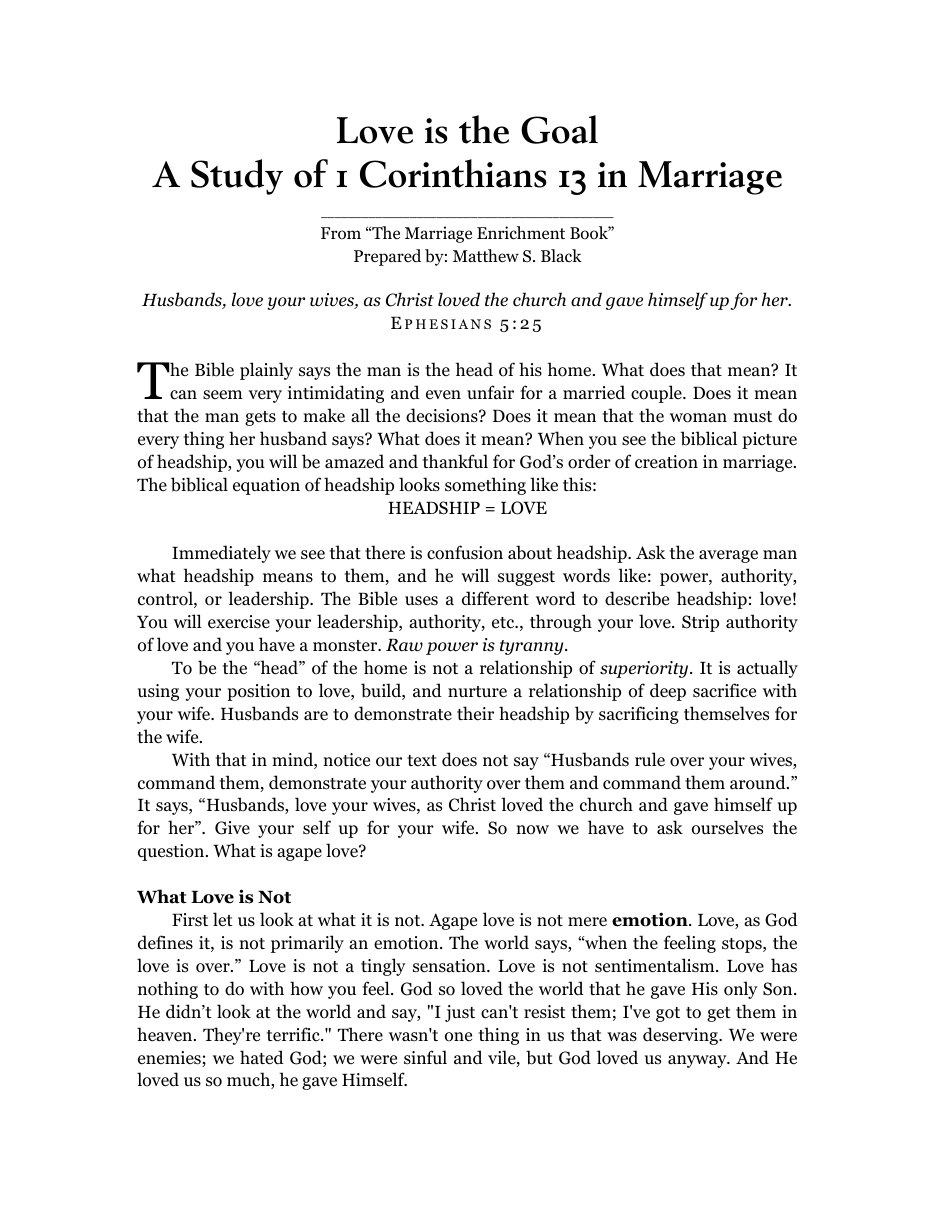 First page of Defining Love from 1 Corinthians 13