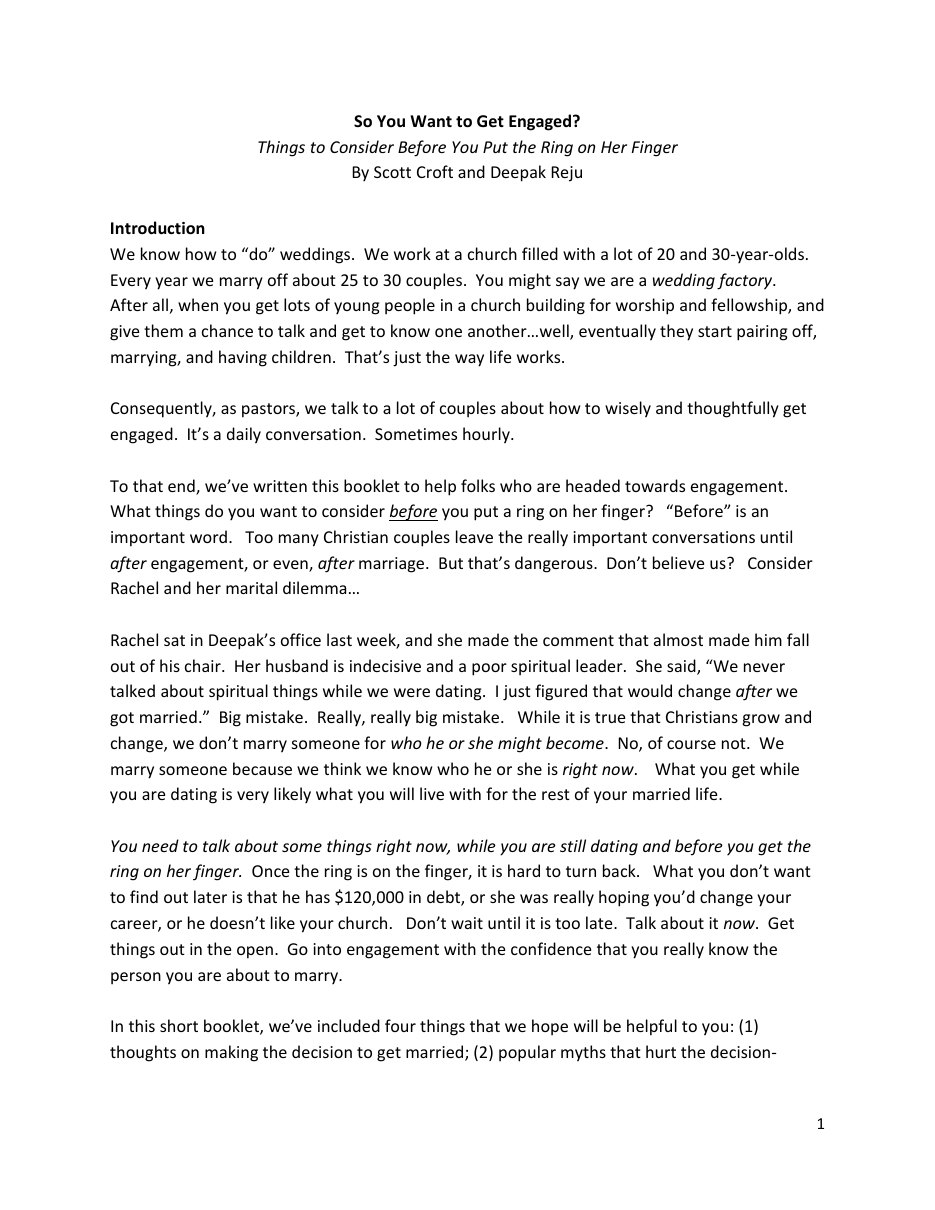 First page of Engagement