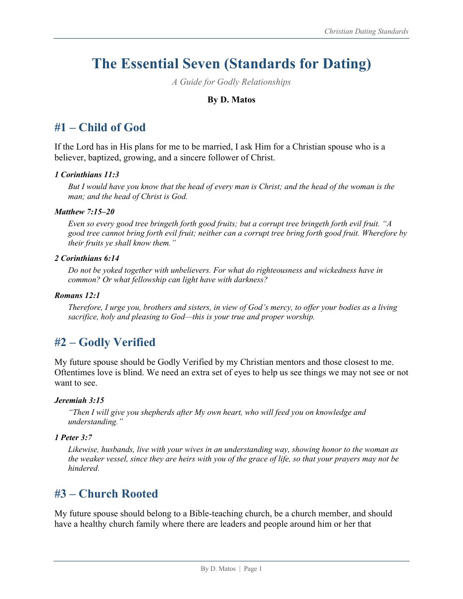 First page of The Essential Seven: Standards for Dating