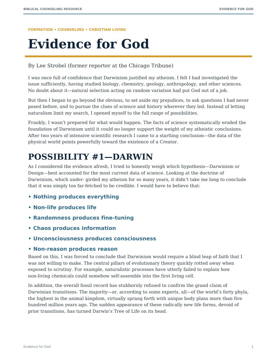 First page of Evidence for God