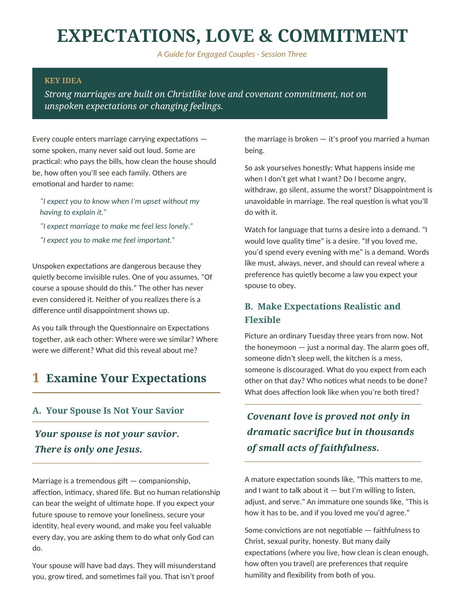 First page of Expectations, Love & Commitment