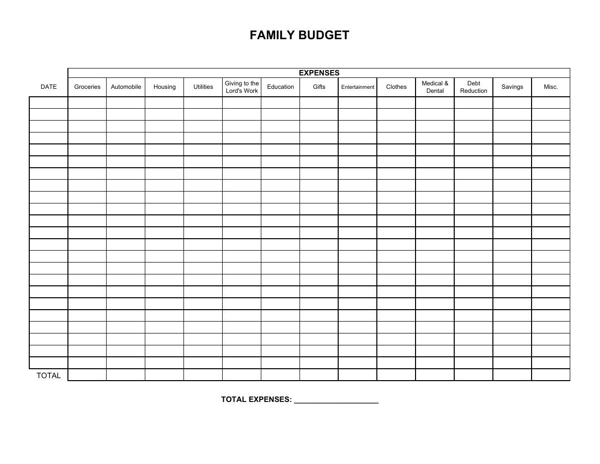 First page of Family Budget