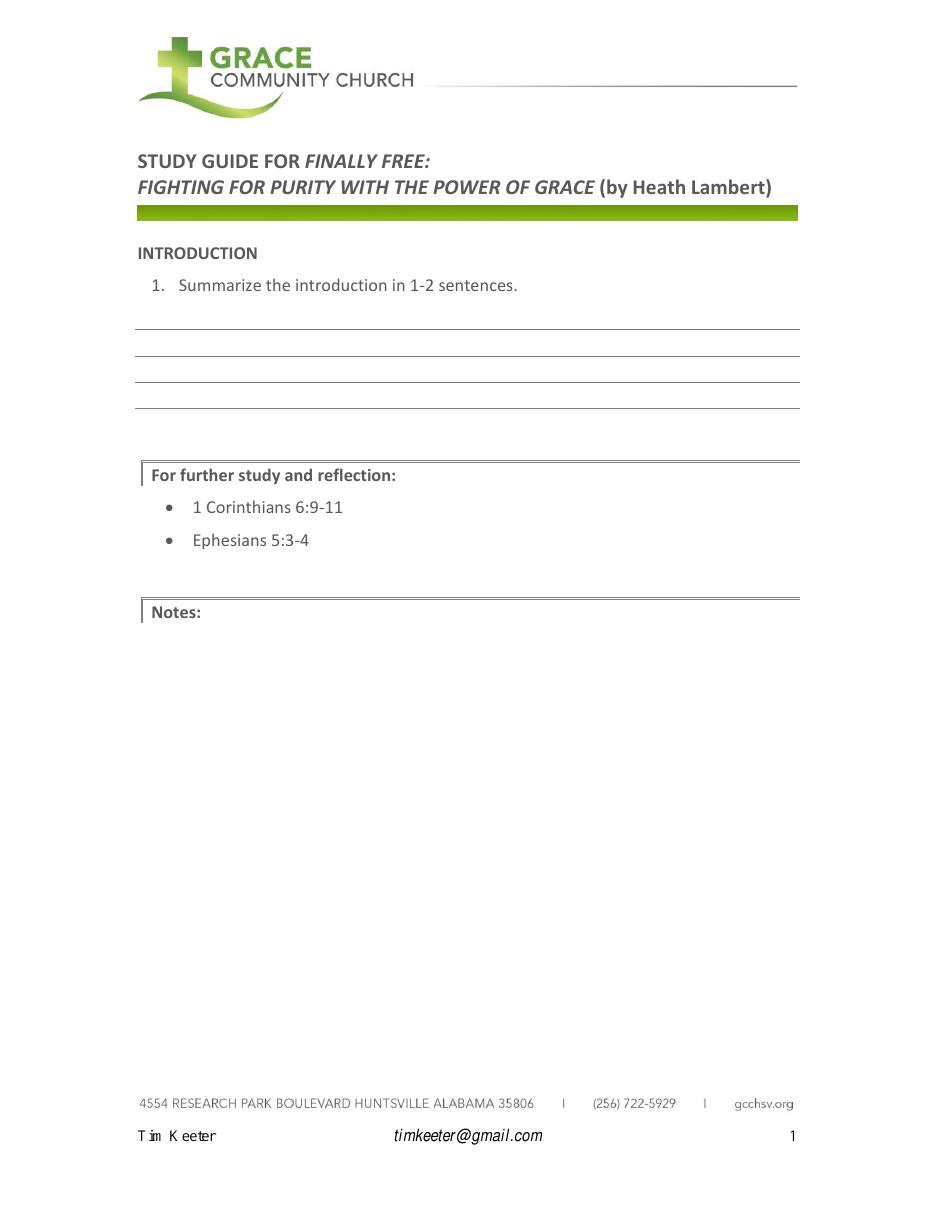 First page of Finally Free Study Guide