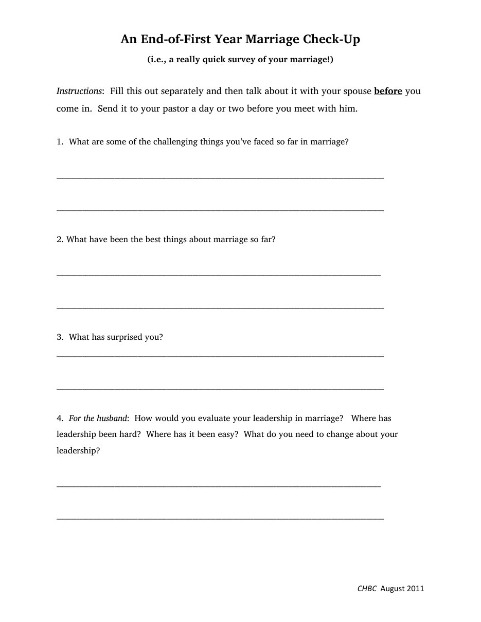 First page of Checklist for the First Year of Marriage