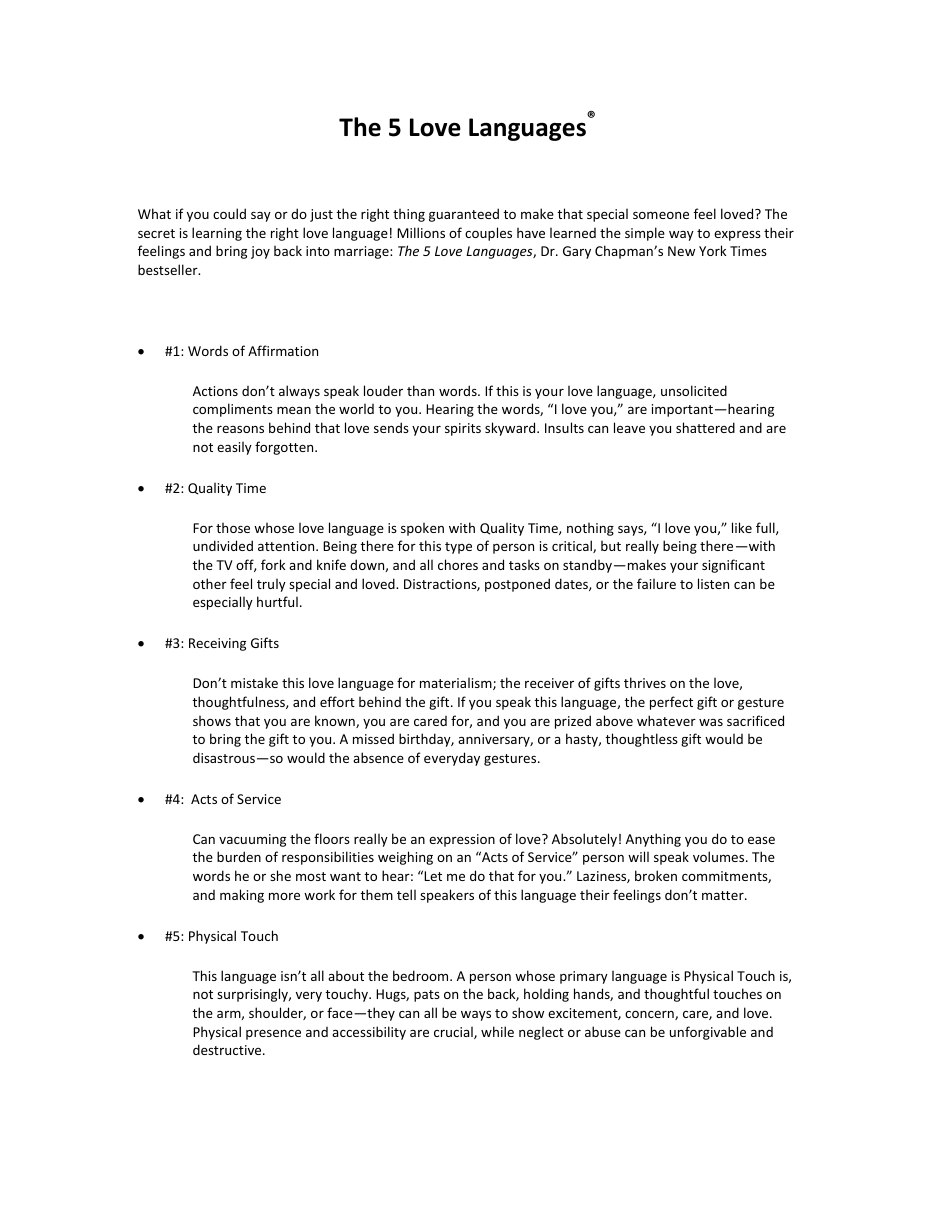 First page of The Five Love Languages Test