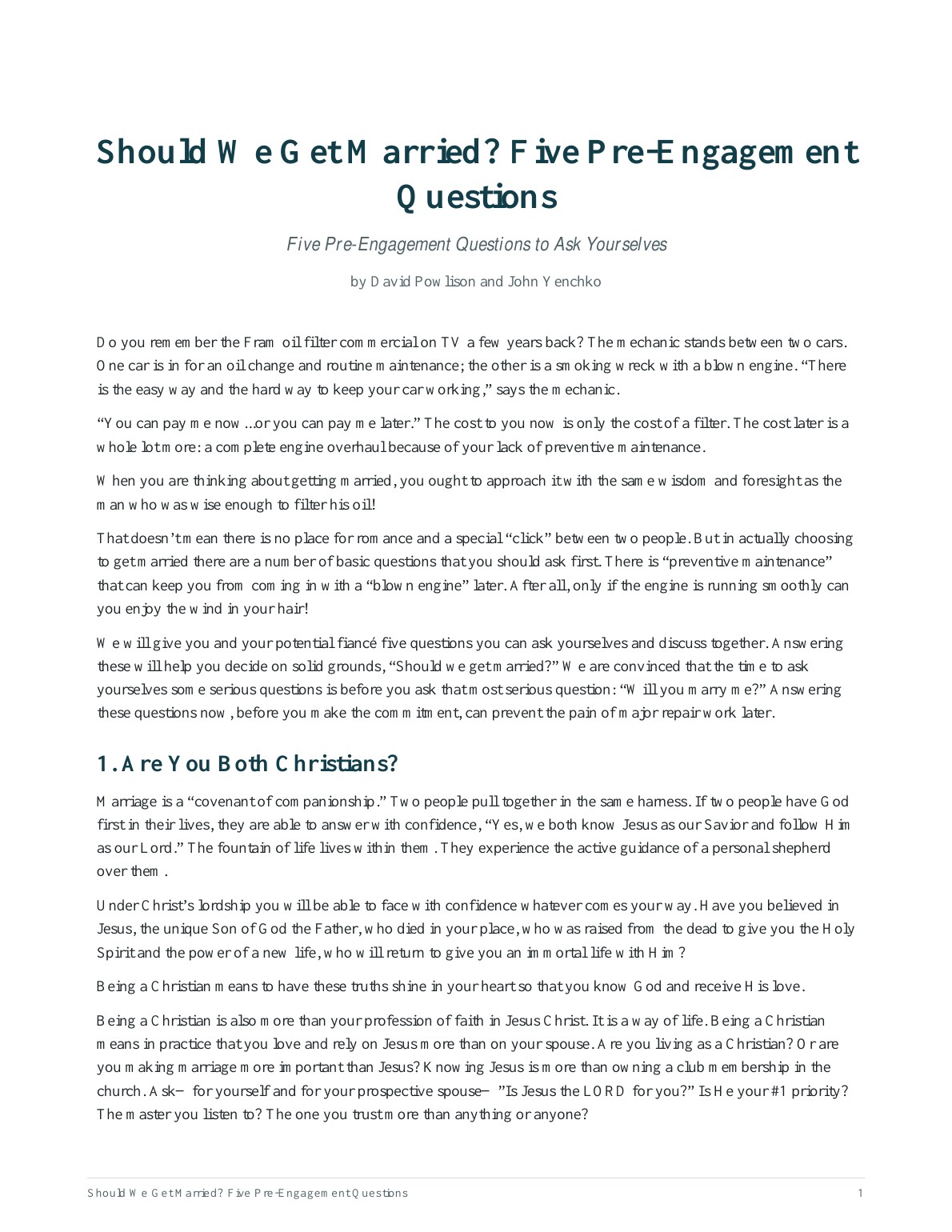 First page of Should We Get Married? Five Pre-Engagement Questions