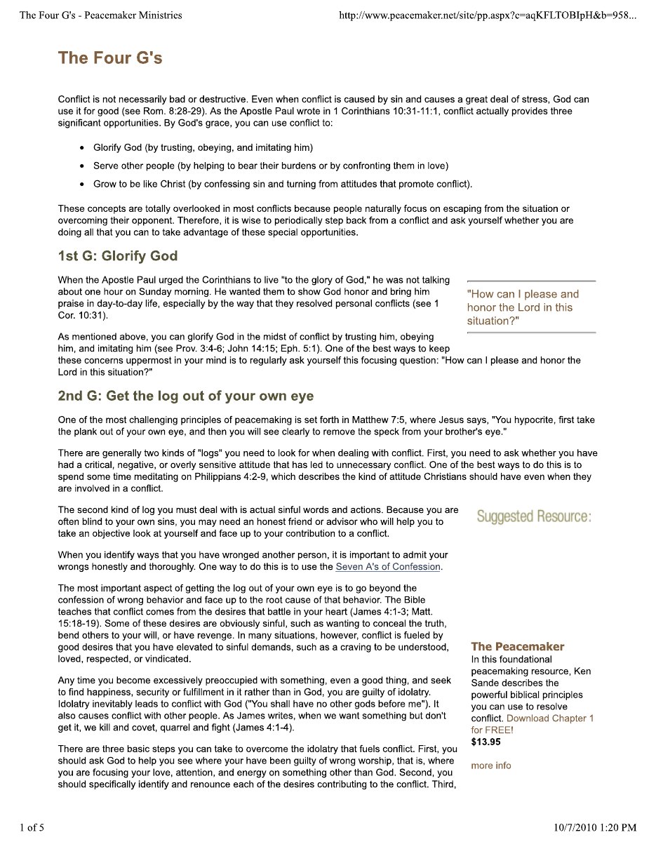 First page of The Four Gs of Conflict Resolution