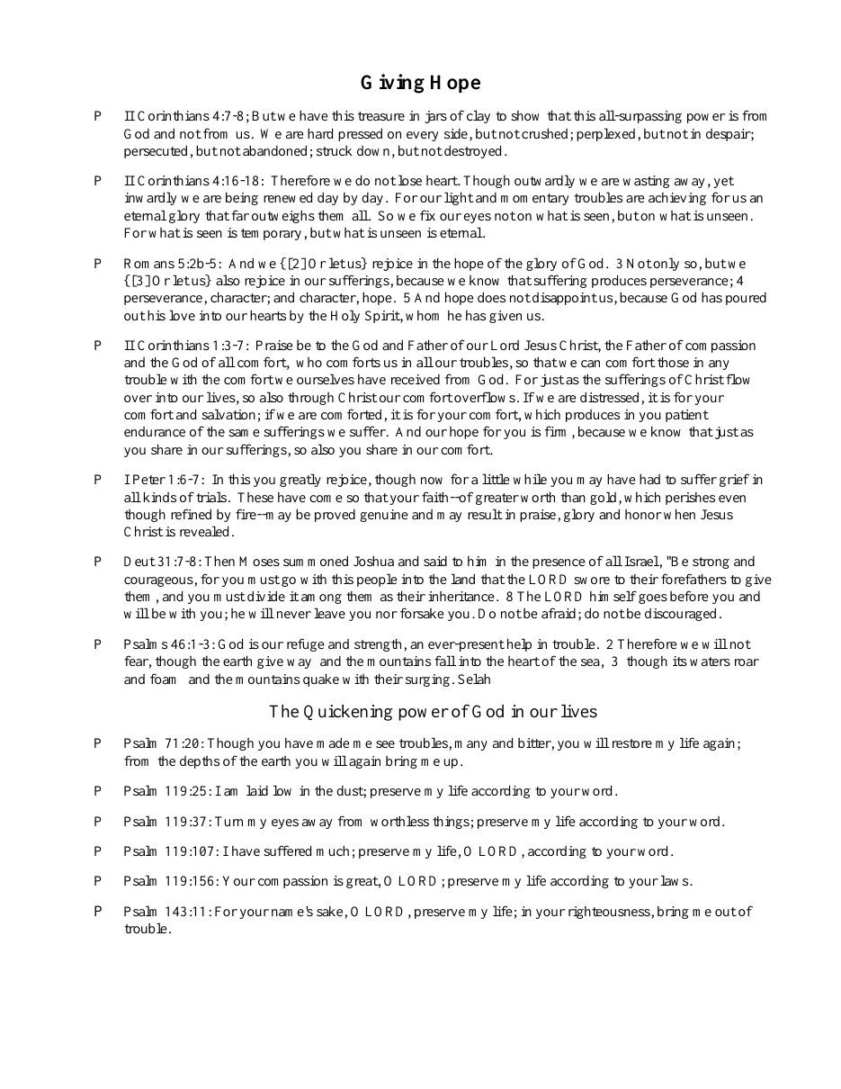 First page of Giving Hope: Bible Verses