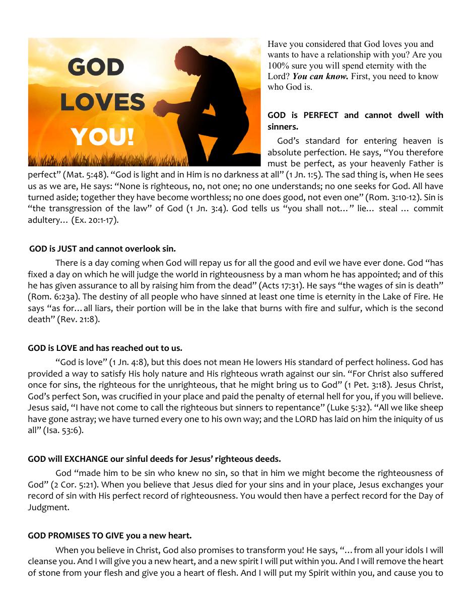 First page of God Loves You Gospel Pamphlet