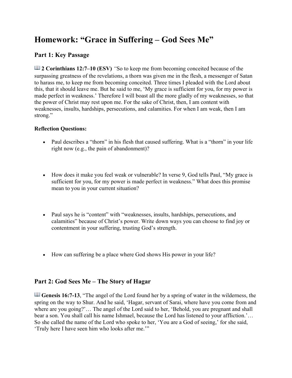 First page of Grace in Suffering: God Sees Me