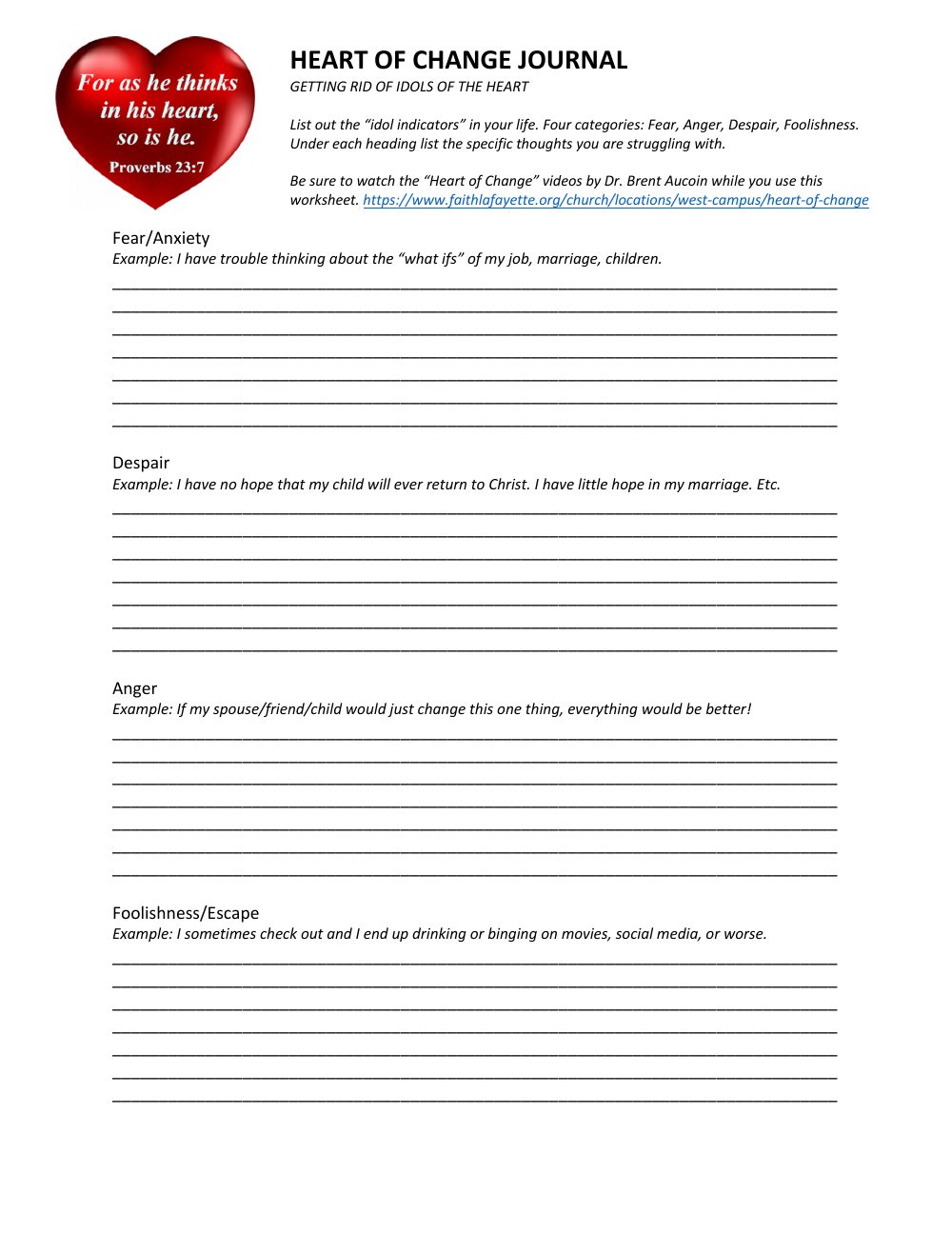 First page of Heart of Change Journal
