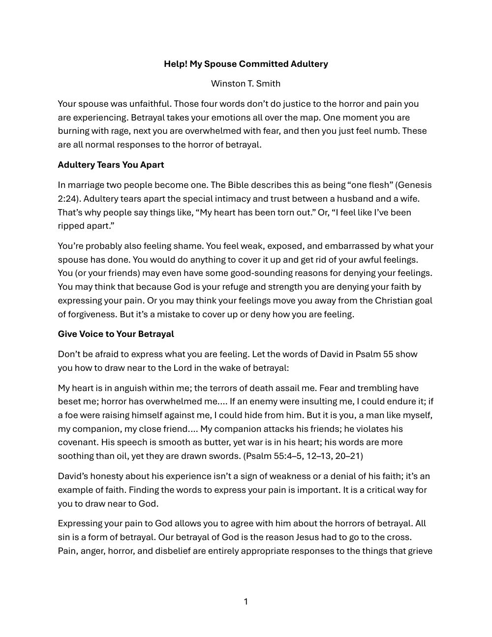 First page of Help! My Spouse Committed Adultery