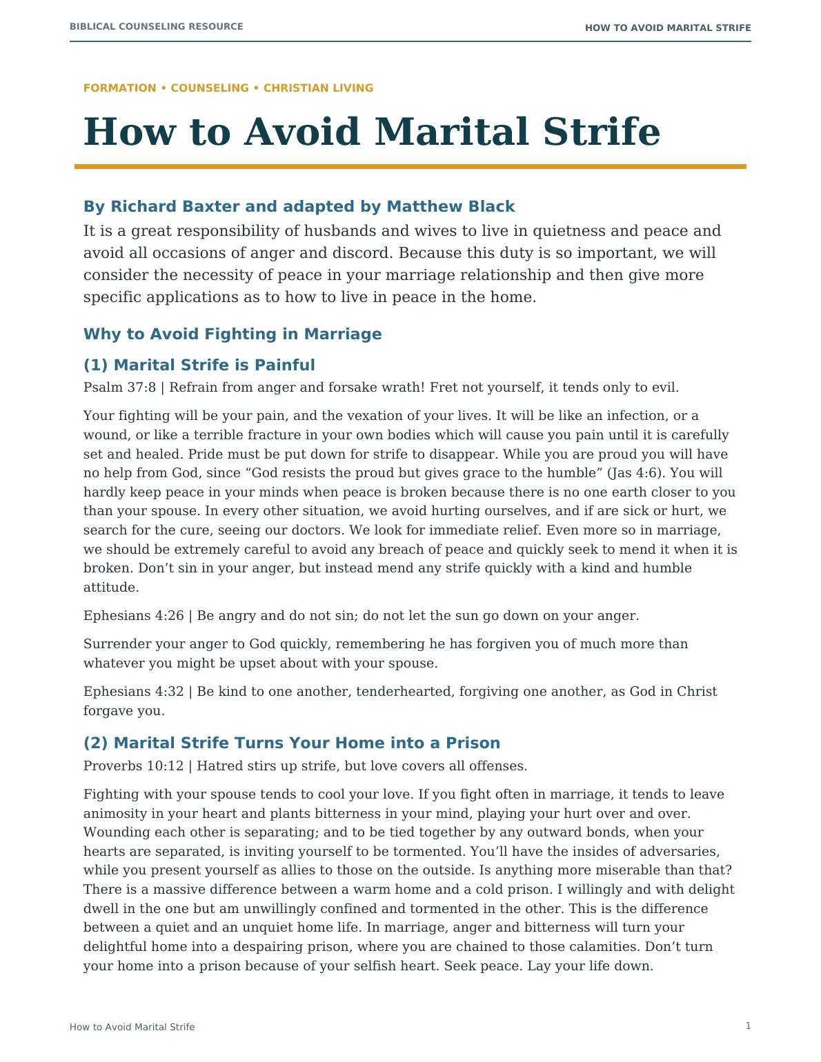 First page of How to Avoid Marital Strife
