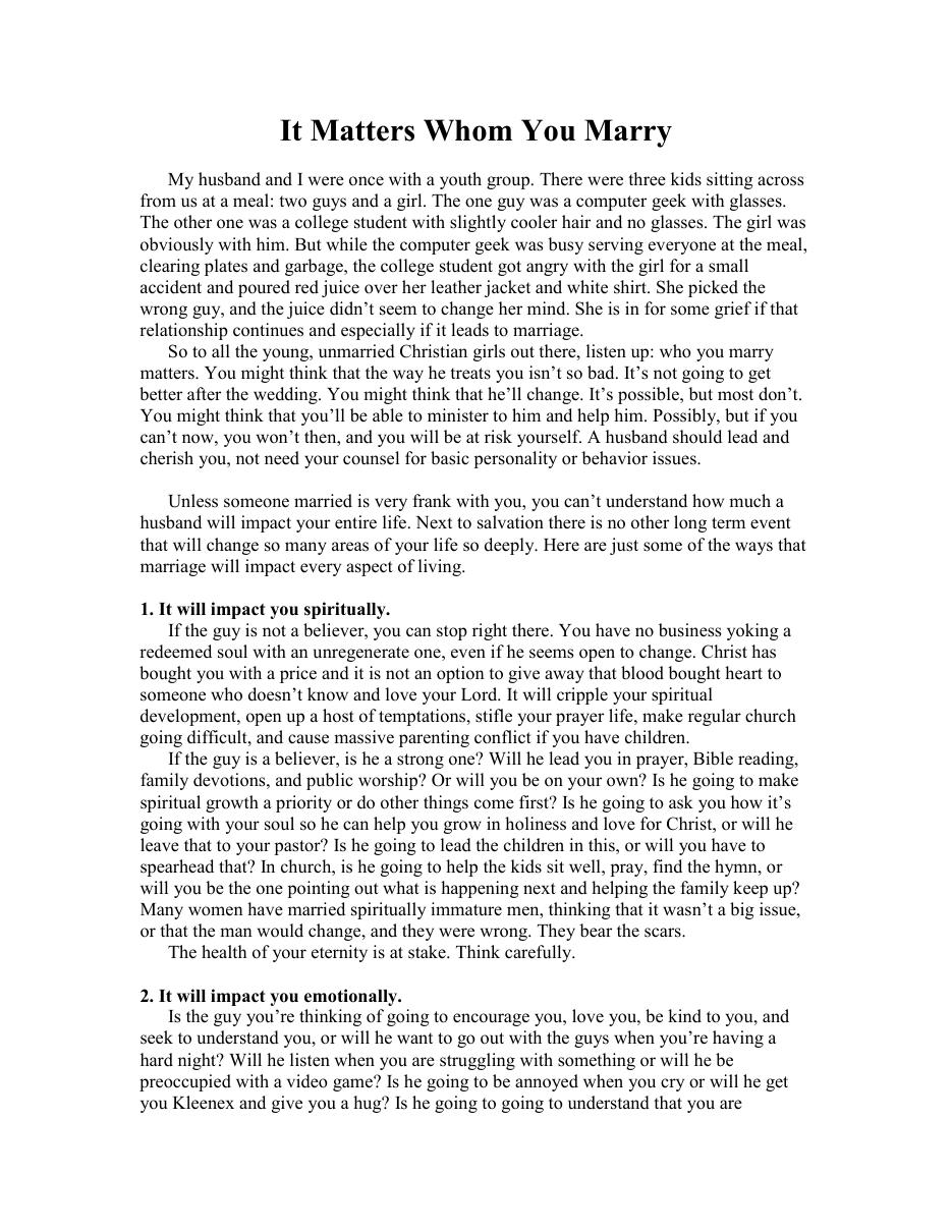 First page of It Matters Whom You Marry
