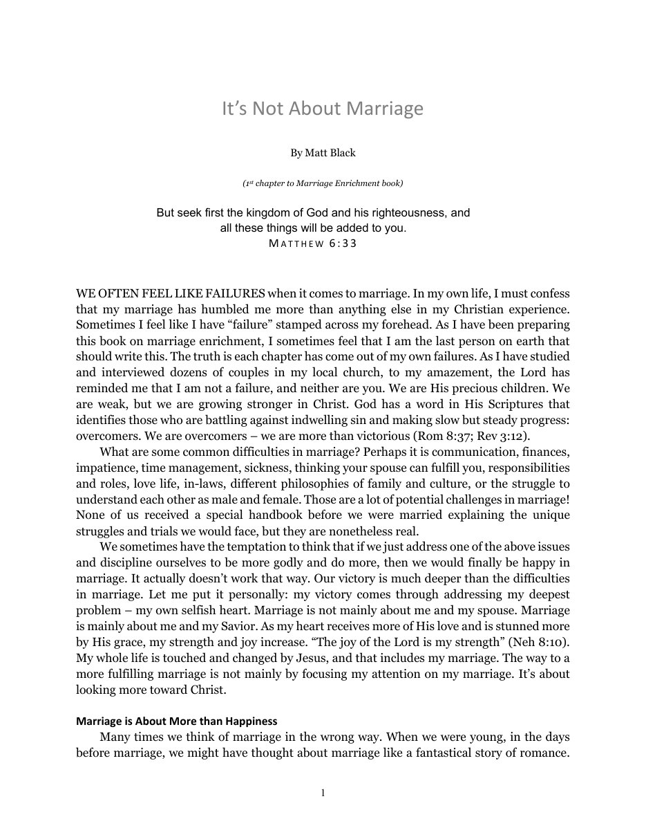 First page of It’s Not About Marriage