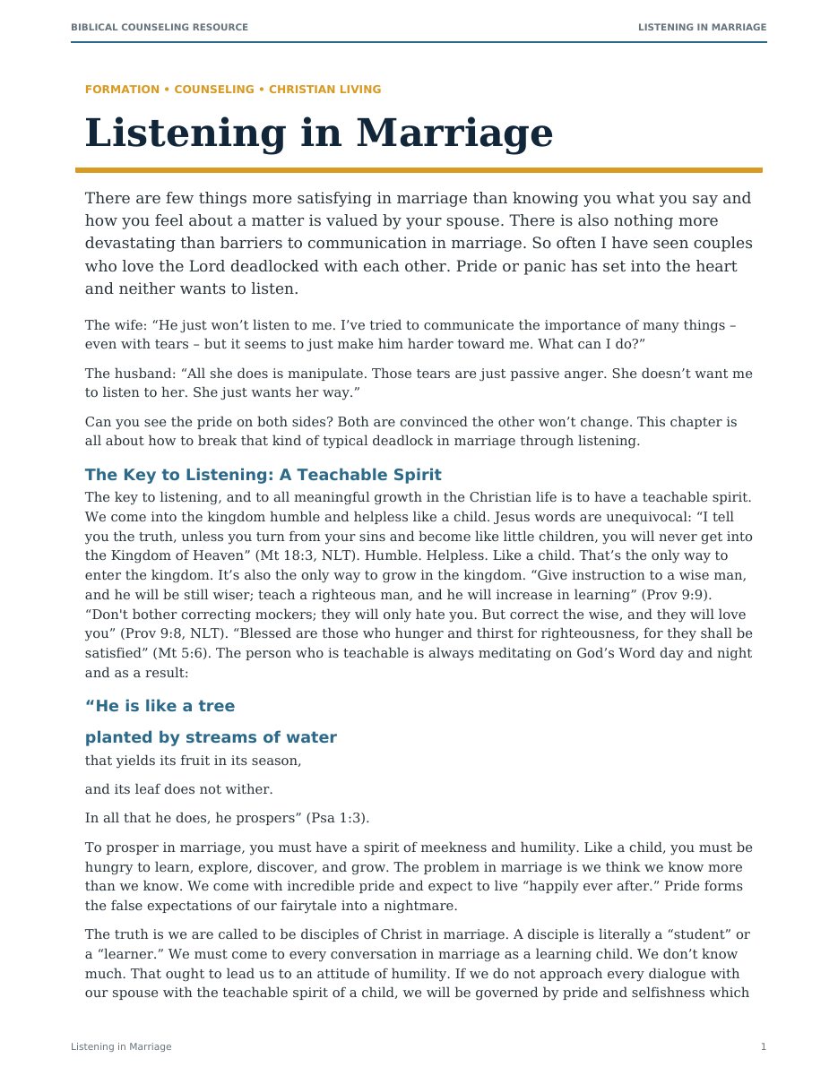First page of Listening in Marriage
