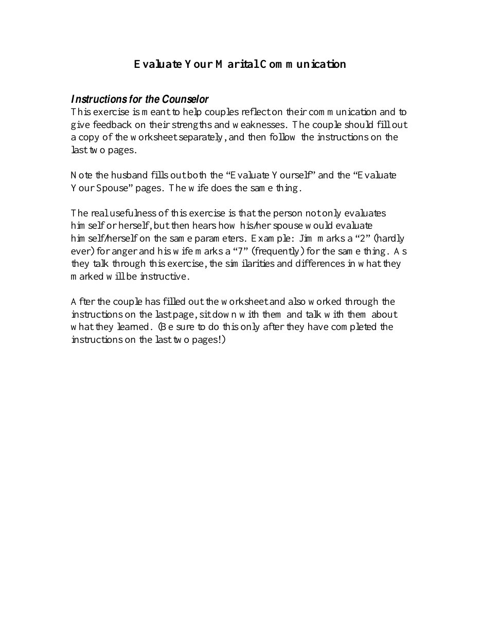 First page of Marriage Communication Evaluation