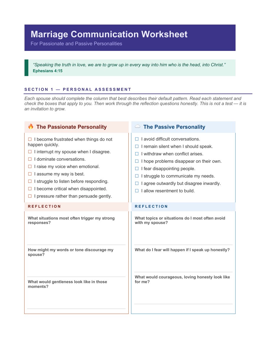First page of Marriage Communication for Passionate and Passive Personalities