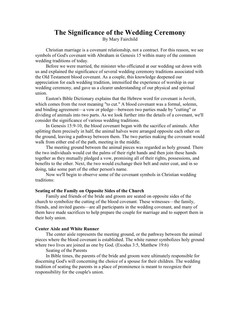 First page of The Meaning of the Wedding Ceremony