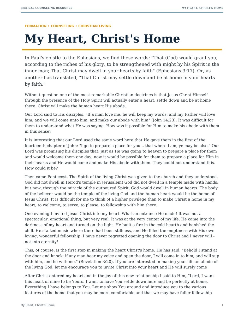 First page of My Heart, Christ’s Home