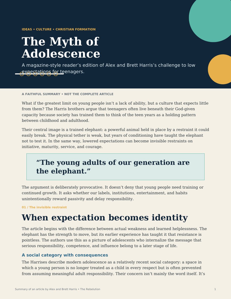 First page of The Myth of Adolescence