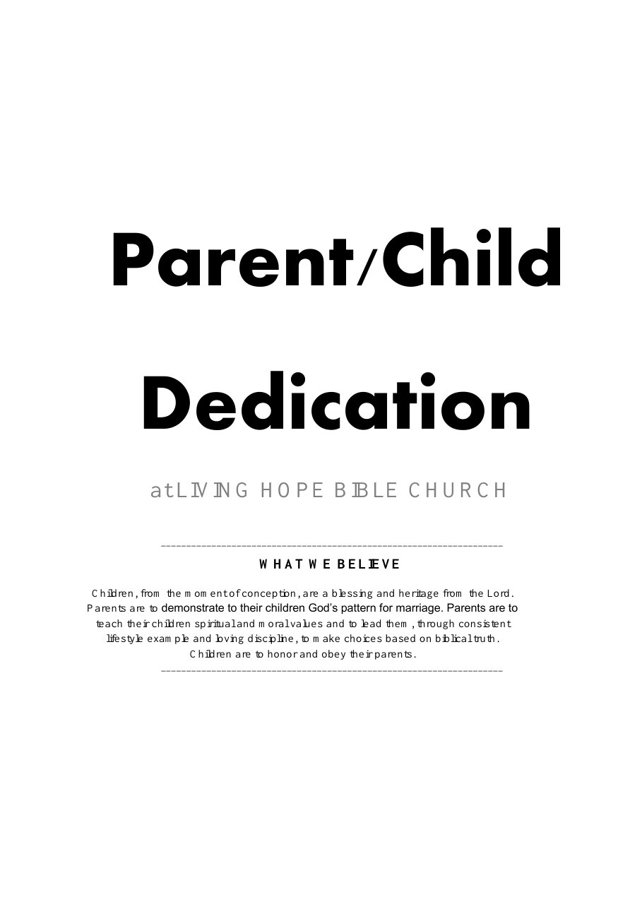 First page of Parent / Child Dedication