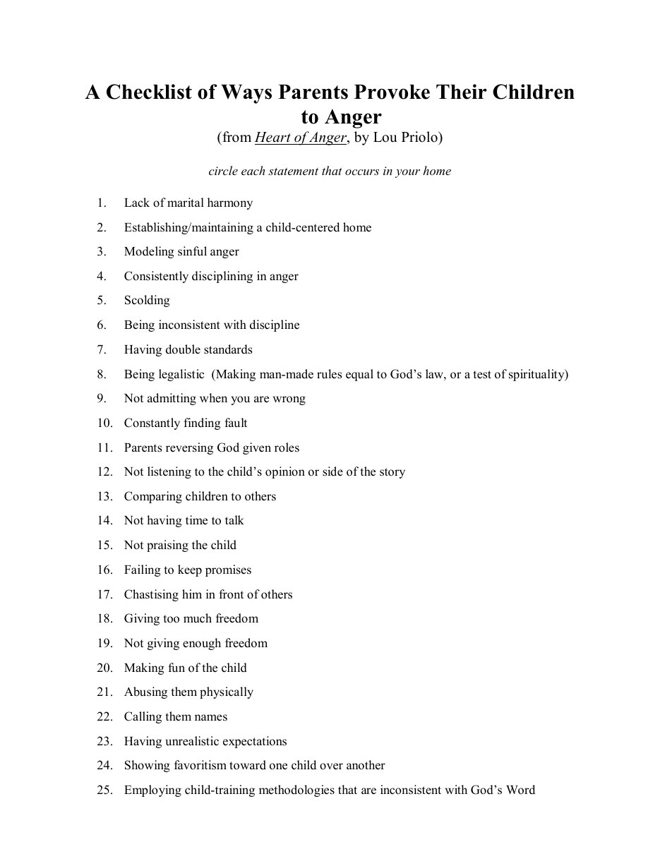 First page of Ways Parents Provoke Children to Anger