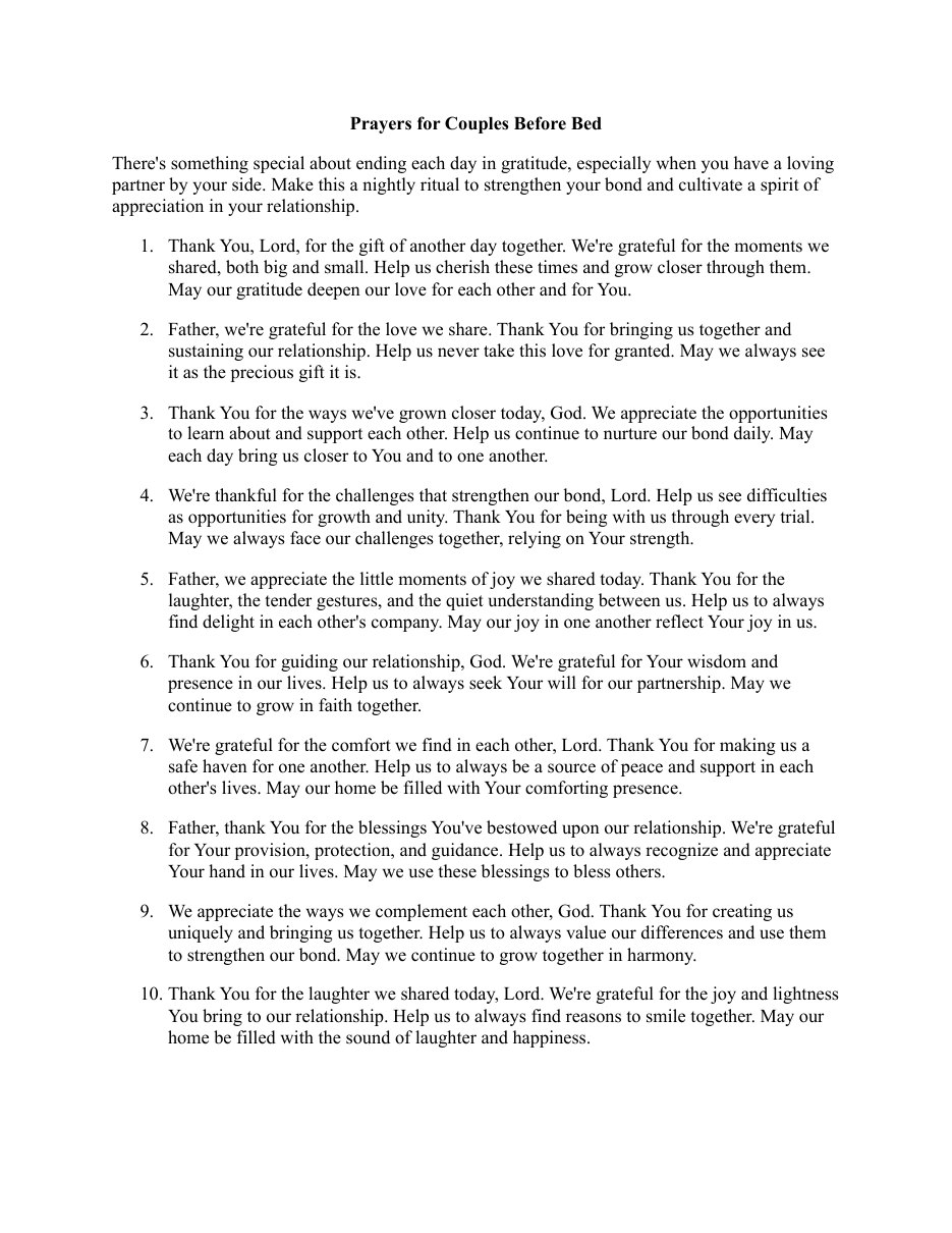 First page of Prayers for Couples Before Bed