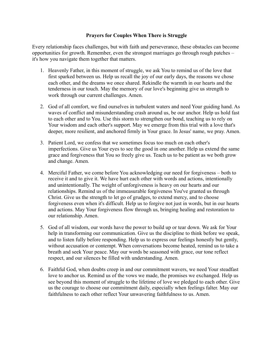 First page of Prayers for Couples in Struggle