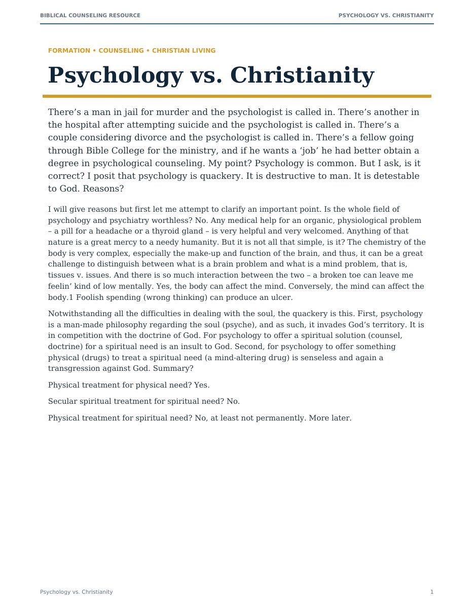 First page of Psychology vs. Christianity