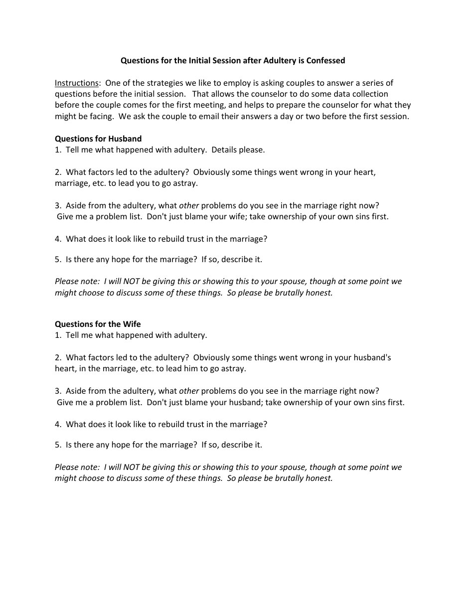 First page of Questions After Adultery