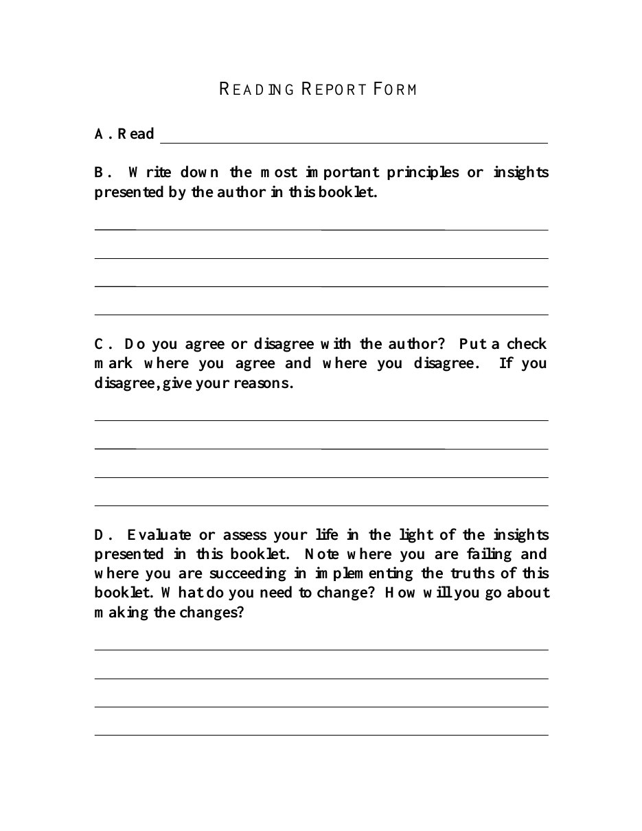 First page of Reading Report Form