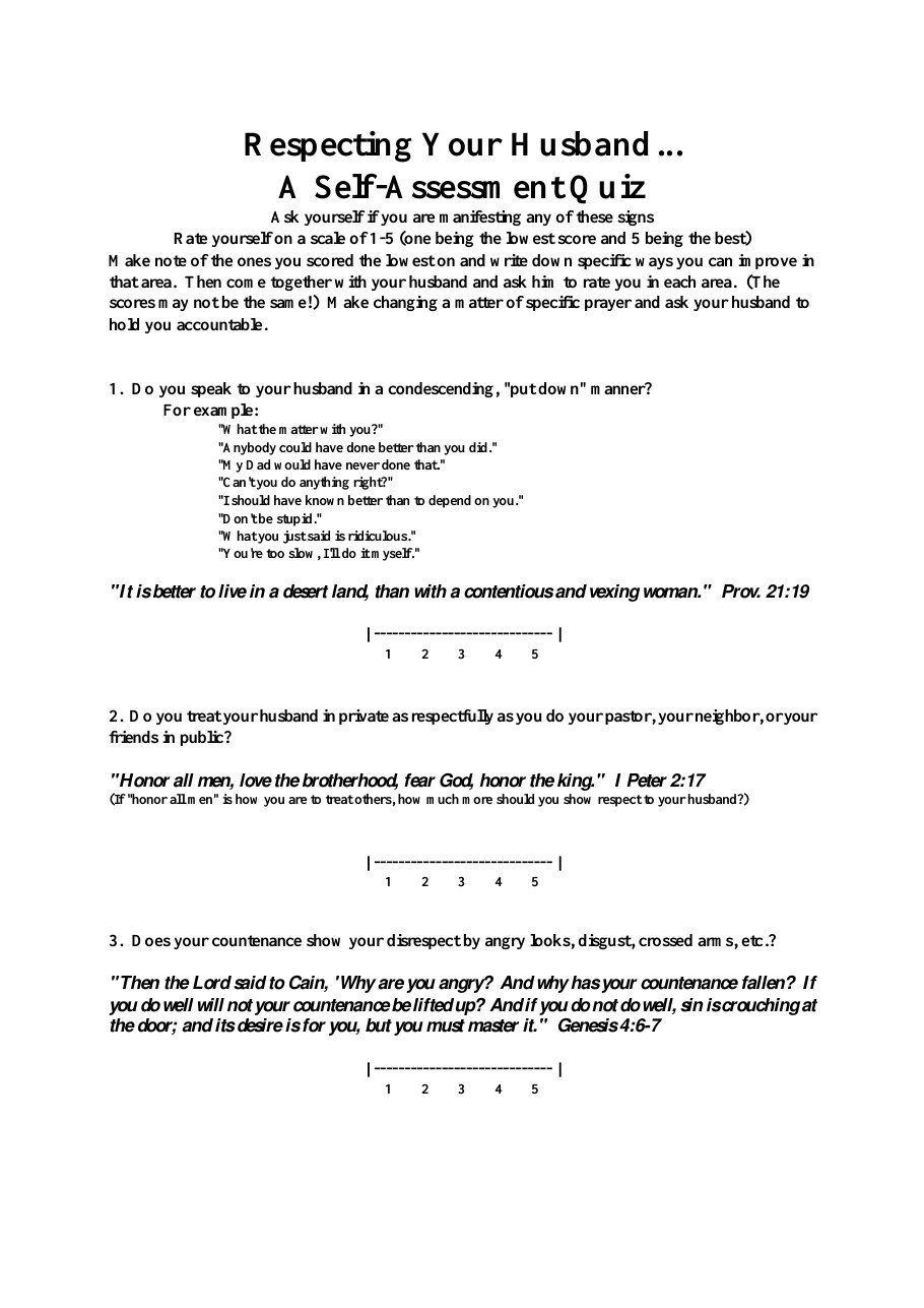 First page of Respect for Husband Quiz