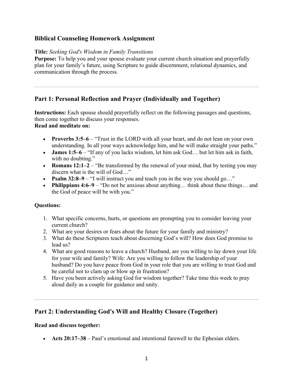 First page of Seeking God’s Wisdom in Family Transitions