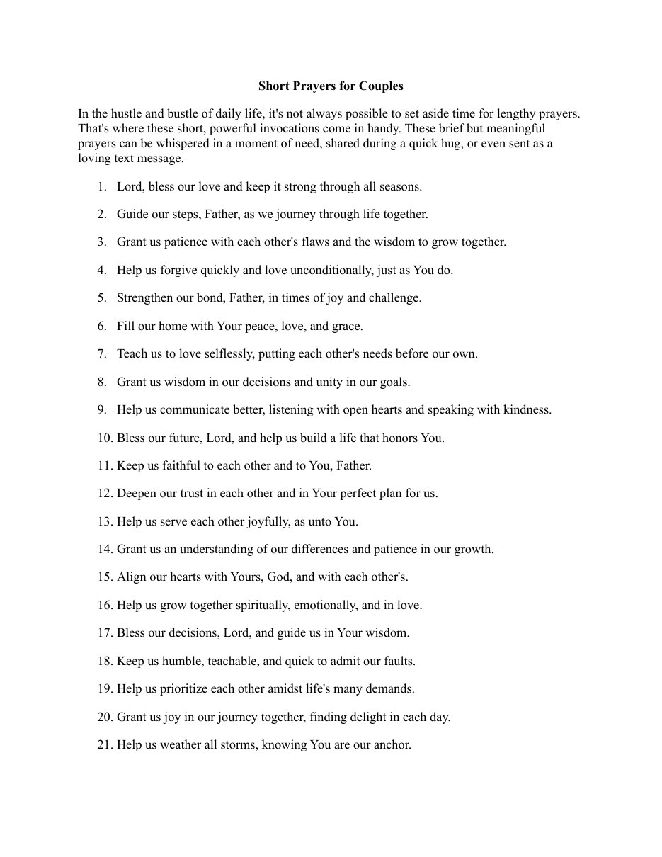 First page of Short Prayers for Couples