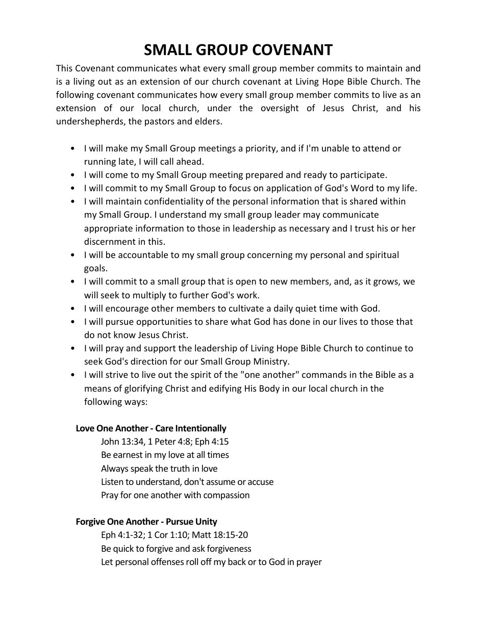 First page of Small Group Covenant