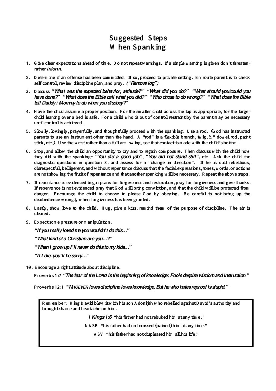 First page of Steps for Child Discipline