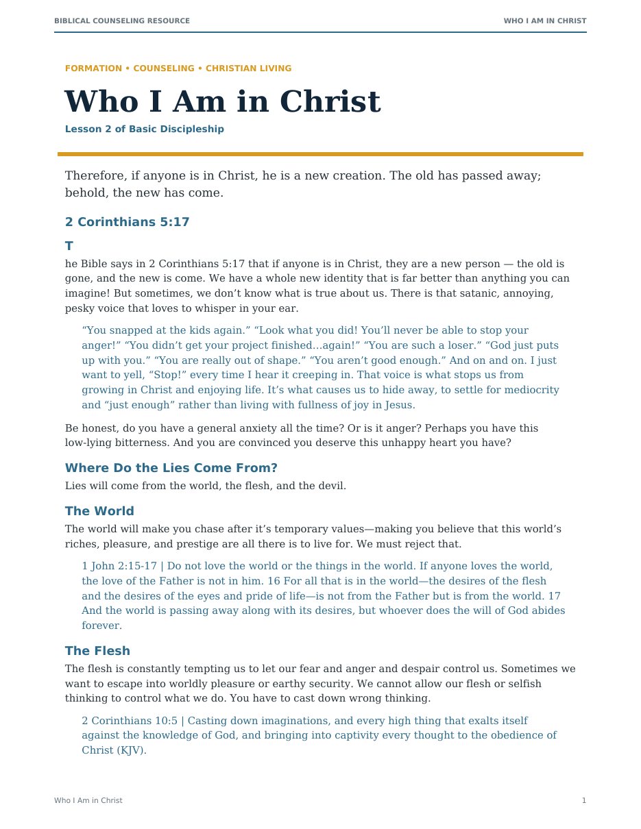 First page of Who I Am in Christ